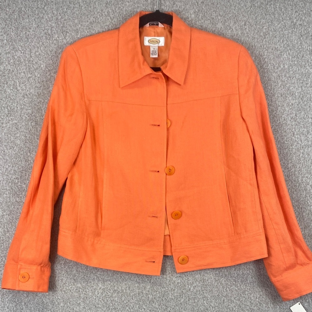 Talbots Irish linen blazer size 4 bright tangerine orange preppy casual travel